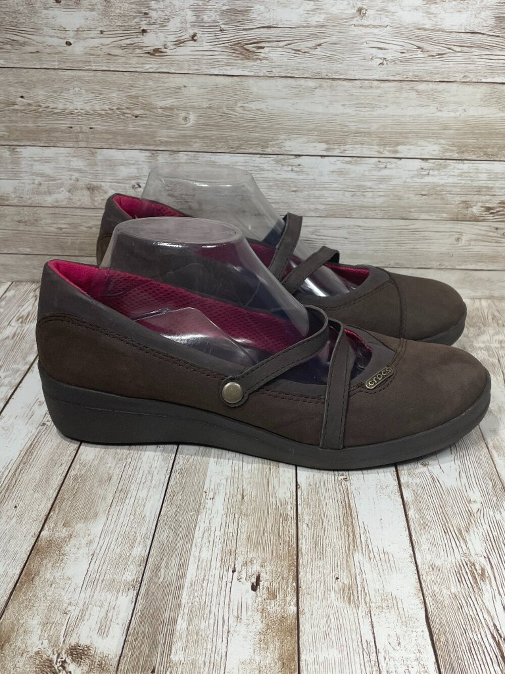 CROCS Patricia Women's 10 Brown Suede Mary Jane Wedge Clog Slip On Comfort Shoe